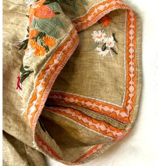 Spartina100% Linen Front tie Vacation, Summer Blouse Embroidered Sleeves XXL - Picture 2 of 6